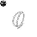 F136 titanium double-row zircon hoop earring with a silver finish and hinged closure - 12mm / Silver Double Layer Rhinestone