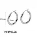 Silver 30mm stainless steel hoop earrings with 4mm thickness and 7.2g weight - Silver-30mm(TE6001-30S)
