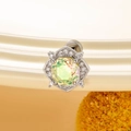 Silver flower stud earring with iridescent opal center and sparkling cz halo accents - Grape Green (Single)