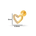 Golden titanium heart stud earring with clear crystals for ear piercings, 6x6.8mm - Gold Heart (T2506-3# Gold)
