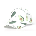 White baseball cap featuring vibrant green avocado pattern print and Avocado text - White Avocado Print Style (47#)