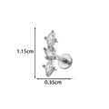 G23 titanium flat back labret stud with three marquise cut crystals in a curved design - Curved 3-Marquise Style (T2581-10#) / Silver