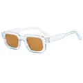 Retro square sunglasses with light blue transparent frame and amber lenses - Blue Frame Tea Lens