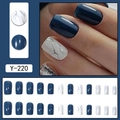 Kit de uñas postizas cuadradas azul mármol con purpurina plateada y acabado brillante - Estilo de Brillo Plateado Azul Oscuro (Y-220)