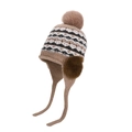 Bonnet d'hiver en tricot marron avec cache-oreilles, motif à vagues et pompons en peluche - Kaki