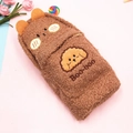 Cute brown plush teddy bear pencil case with large capacity and cartoon embroidery - Light Coffee
