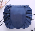 Deep blue drawstring lazy cosmetic bag made of durable waterproof fabric with velcro - Navy Blue
