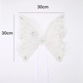 30cm white embroidered butterfly wings with iridescent sequins for party cosplay decor - White (LED - Tie Style)