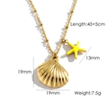 Gouden schelp en zeester hanger ketting van roestvrij staal met 14K gouden plating - Gouden Schelp + Gele Zeester