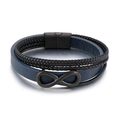 Bracciale multistrato da uomo in pelle blu con simbolo infinito e chiusura magnetica nera - Nero (KB156941-KLHQ)
