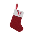 Red knit Christmas stocking with white cuff featuring an embroidered letter U and Santa hat - Letter U