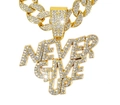 Golden hip hop Cuban chain necklace with NEVER GIVE UP iced out rhinestone pendant - Pendant Only (Without Chain) / Gold