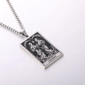 Men's retro Gemini tarot card pendant necklace in silver stainless steel finish - Gemini / Steel