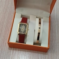 Montre dorée avec bracelet en cuir rouge et bracelet LOVE dans une boîte cadeau - Style 16 (Sans boîte)