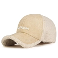 Winter lamb wool and suede baseball cap with FEWK embroidery in warm beige - Adjustable / Light Beige