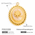 Gold bohemian star pendant in stainless steel with white shell inlay and beaded edges - PJ91530B White/Oval/20mm