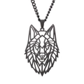 Collier loup pour homme en acier noir avec pendentif géométrique ajouré élégant - Noir avec chaîne gourmette