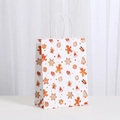 White Christmas kraft paper bag with festive gingerbread and reindeer print and handles - 038-1 White Full Holiday Elements / 21*15*8cm