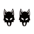 Black enamel wolf head stud earrings made of stainless steel for a minimalist look - Wolf Head / Black