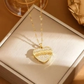 18k gold heart pendant necklace for women with MAMA engraving and zircon stones - Gold Letter Heart