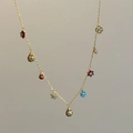 Collana dorata con pendenti a forma di fiori in zircone colorato e coccinelle graziose - Oro-Multicolore