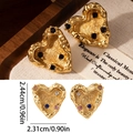 Golden heart lava texture earrings with colorful rhinestones in a vintage design - Bumpy Texture Heart Style (E0904)