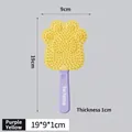 Cat paw shaped pet massage brush in purple and yellow colors with dimension markings - Paw Popsicle Shape Cat Comb / Yellow and Purple