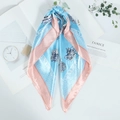 Blue and pink floral satin square scarf with geometric patterns on a white table - 60*60cm / Pink Blue (Blue Pink Floral)