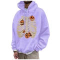 Purple fleece hoodie for men featuring Halloween skull ribs and pumpkin graphic print - S / Top (46) / Purple