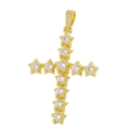Detailed view of a gold-plated copper cross pendant inlaid with clear zircon crystals - Pendant 35 (Gold Pave Clear Stone Cross)
