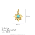 18K gold plated stainless steel sunburst charm with blue turquoise marble stone - Eight-Pointed Star Turquoise Pendant - Gold