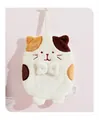 Detail of cute cat shaped hand towel in beige plush with soft hanging loop for kitchen - Off White