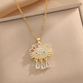 Golden Hello Kitty pendant necklace with pink zircons and drop-shaped white gemstones - 454 Golden Kt Cat