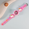 Pink silicone children quartz watch featuring 3D cartoon unicorn and rainbow motifs - Unicorn 1 / Rose Red