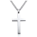 Collana con croce d'argento minimalista con finitura lucida e catena cubana classica - Collana Croce Argento + Catena 60cm