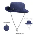 Packable navy blue bucket hat for hiking with waterproof fabric and adjustable drawcord - One Size (54-58cm) / Navy Blue