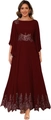 Elegant wine red chiffon formal dress with sequined floral lace embroidery and long sleeves - Dark Wine Red / US size 2 (S)