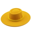 Detail of a bright yellow wool fedora featuring a stylish matte chain link decoration - M(56-58cm) / Yellow