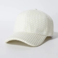 White warm knit baseball cap for men and women with thick faux mohair texture - One Size / White
