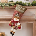 Christmas stocking with snowman doll and Merry Christmas embroidery on fireplace - Retro Long Leg Snowman Stocking
