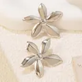 Elegant silver titanium steel five-petal flower earrings with a polished glossy finish - Five-Petal Flower