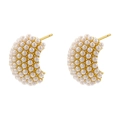 Elegant gold-plated C-shaped earrings with micro-pearl inlay for women's jewelry - Gold Narrow Surface