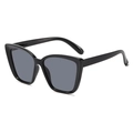 Fashionable black cat eye sunglasses with gray lenses and wide hollow out temples - Black Frame Grey Lens