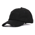 Distressed black tactical baseball cap featuring a tonal USA flag patch and worn-out details - One Size / Black