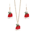 Conjunto de joyas navideñas con colgante de campana roja, lazo verde y collar de oro - Juego de Collar y Pendientes de Campana de Navidad