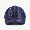 Distressed dark blue denim baseball cap with purple ripped details and vintage wash - Dark Blue Denim with Purple Stitching