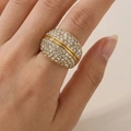 Luxurious 18k gold plated stainless steel wide band ring with full pave zircon stones - US 6 / White