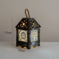Vintage wooden Christmas lantern with warm light and Merry Christmas motif, 17cm height - Style 2 Distressed Brown Medium