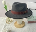 Classic dark grey wool fedora hat with brown grosgrain ribbon and metal buckle detail - M (56-58cm) / Dark Brown Ribbon Bow Style / Dark Gray