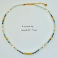 Colorful beaded necklace with natural pearls and green blue beads on golden stainless chain - Blue Brown Multicolor Beads (1188)